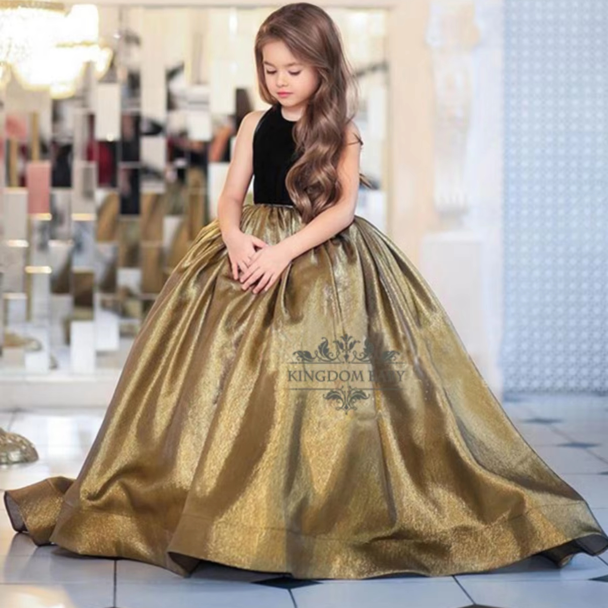 slim fit dress slacks Gold Sweetheart Beaded Sparkles Court Train Flowers Prom Dresses main image 1