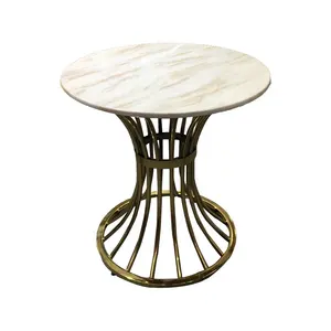 Bazhou wholesale furniture round marble top luxury dining table with stainless steel gold chromed base