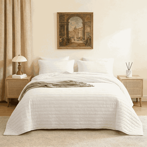 Ensemble de literie matelassé beige crème, style moderne minimaliste, avec motif gaufré à bulles, toucher doux, respirant, 90 g/m² - Product Image 3
