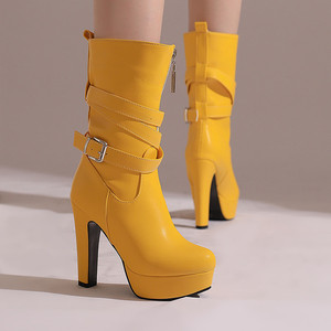 Women's Autumn Winter Fashion High Heels <b>Ankle</b> Boots PU Upper Rubber Outsole ZIP Buckle Strap Closure Solid Toe Convenient Wear - Product Image 5