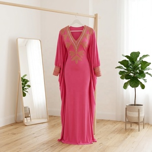 Abito Kaftano da Donna Plus Size con Scollo a V Profondo e Strass, Tinta Unita, Stile Arabo Musulmano del Medio Oriente, Dubai, <span class=keywords><strong>Marocco</strong></span>, <span class=keywords><strong>Africa</strong></span> - Product Image 6
