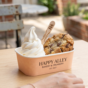 Kraft Paper Material Food <b>Container</b> Rectangular Disposable Paper Bowl with Lid for Ice Cream Food Snack Takeaway - Product Image 1