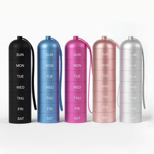 携帯用 取り外し可能 アルミニウム合金製 ピルケース 防水 1週間分 金属製 ピルボックス キーホルダー付き - Product Image 1