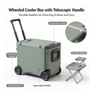 Glacière multifonctionnelle 32L avec table et chaises, glacière isotherme portable avec roues pour le camping, la pêche, le pique-nique