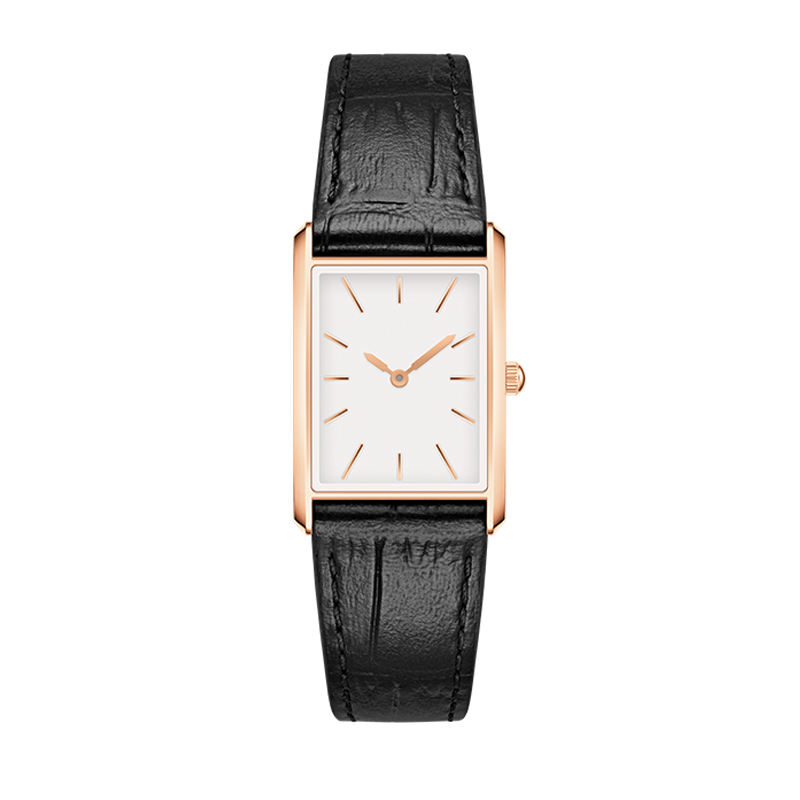 Montre carrée en cuir or rose