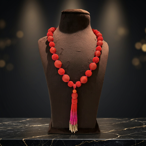Sstringz Handmade Coral <b>Red</b> <b>Hot</b> Pink Ivory White Beaded Tassel Necklace seed Bead Statement Necklace Boho Fashion Jewelry - Product Image 6