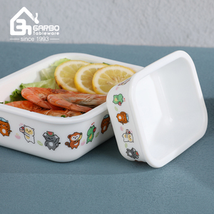 高品質オパールガラス製弁当箱、電子レンジ対応、デカールデザイン付き食品保存容器セット、キッチン＆キャンプ用 - Product Image 4
