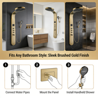 Panneau de douche mural multifonctionnel intelligent en acier inoxydable avec LED numérique et fonction pluie, étanche, pour salle de bain - Fabriqué en Chine