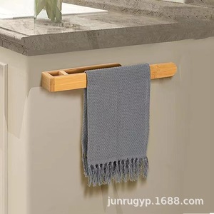 Toallero de madera con 1 barra, autoadhesivo, para cocina y baño, soporte multiusos para paños de cocina - Product Image 3