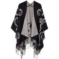 Poncho châle réversible en jacquard floral, cape ouverte à franges style bohème, écharpe légère et chaude pour l'hiver, les fêtes, les voyages et le quotidien