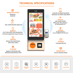 23.8 inch thức ăn nhanh tự phục vụ thiết bị đầu cuối POS màn hình cảm ứng kỹ thuật số nhà hàng kiosk cho tự đặt hàng & thanh toán SDK chức năng - Product Image 4
