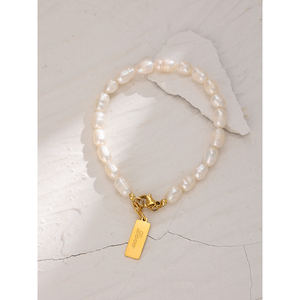 JINYOU 1104 Stylish Chain <strong>LOVE</strong> Women High Quality Jewelry Stainless Steel Luxury Natural Pearl Beaded Bracelet <strong>Bangle</strong> - Product Image 2