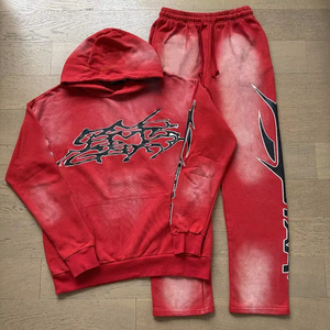 ชุดกีฬาผ้าฝ้ายแท้100เปอร์เซนต์สำหรับผู้ชายเสื้อมีฮู้ดลายดาวนรกใส่สบายระบายอากาศได้ดี - Product Image 5