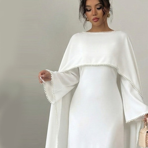 Nouvelle <span class=keywords><strong>Robe</strong></span> Longue Perlée Ramadan 7611 2026 à Manches Longues avec Châle Amovible, <span class=keywords><strong>Robe</strong></span> <span class=keywords><strong>de</strong></span> Soirée Cocktail Modeste Blanche, <span class=keywords><strong>Robe</strong></span> <span class=keywords><strong>de</strong></span> Mariage, Abaya Aïd - Product Image 1