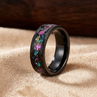 Bagues en zirconium noir Tizti pour hommes, opales concassées, bois de fût de whisky naturel, ajustement confortable, alliance de mariage, vente en gros