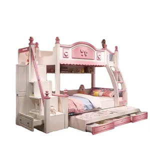 Prenses kale çocuk yatakları kız ranza çocuklar slayt kızlar pembe yatak takımı ile ranza mobilya