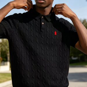 Pull en maille torsadée à col ras du cou pour <span class=keywords><strong>homme</strong></span> Ralf, manches courtes, couleur unie, nouvelle collection printemps/été, texture rétro, semi-formel, noir Laurla - Product Image 6