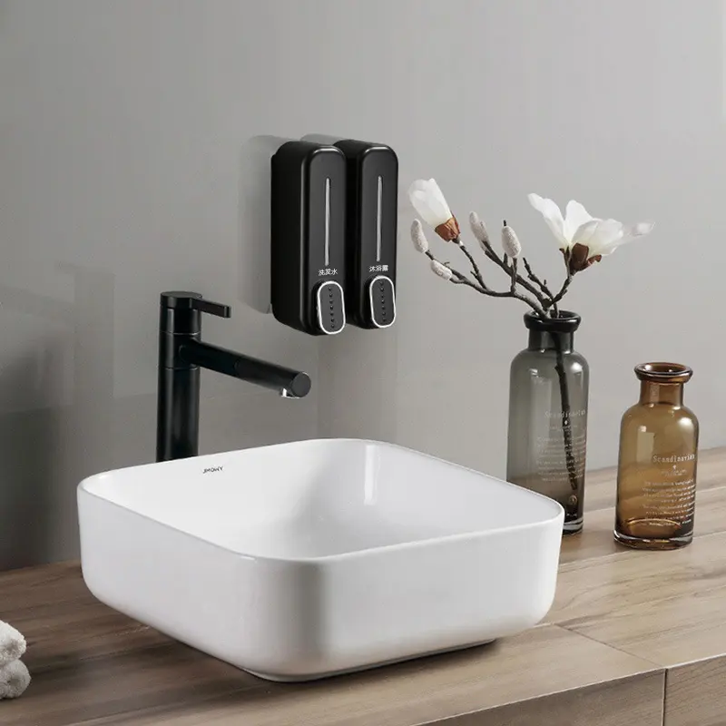 XW666 banyo duvara monte üçlü 300ML kremi şampuan otel plastik siyah 3 duş jeli çamaşır sabunu çamaşır dağıtıcı
