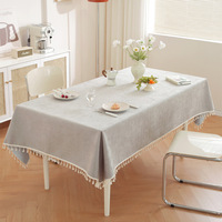 Nappe de table rectangulaire gris clair style ferme, texture tissée, franges nouées, pour cuisine, salle à manger, fête, mariage