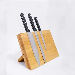 BSCI Factory Kitchen Wood Bamboo Magetic Knife Holder Rack Knife Display Stand