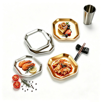 Assiettes octogonales en acier inoxydable, plateau en métal brossé or et argent, pour sauce BBQ, noix, dessert, collation, maison, restaurant, vaisselle de table