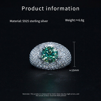 Bague Mixte de Luxe Prête à Expédier en Argent S925, Œuf de Pigeon, avec Grande Moissanite Verte 3 Carats, Couleur VVS D, pour Femme