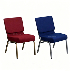 Chaise d'auditorium empilable en métal à prix abordable, fournisseur de chaises d'église haut de gamme avec rembourrage et connecteurs pour théâtre - Product Image 1