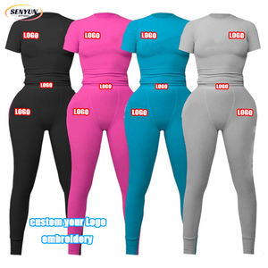 ชุดเสื้อผ้าใส่อยู่บ้านสุดหรูสำหรับผู้หญิงกางเกงเลกกิ้งผ้าคอตตอนใส่วิ่งเข้ารูป2ชิ้นแบบเรียบเซ็กซี่ - Product Image 1