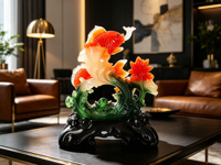 Artisanat en résine personnalisé d'usine, poisson en résine Fengshui, sculptures de poissons en jade imité