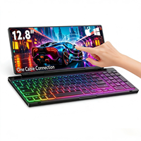 Clavier silencieux pliable portable à écran tactile de 12,8 pouces avec rétroéclairage RVB pleine taille, inclinaison réglable, USB-A/Type-C, moniteur pour ordinateur portable et ordinateur de bureau