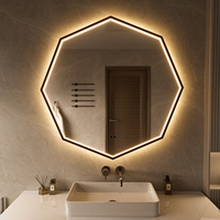 Miroir de salle de bain artistique octogonal à LED rétroéclairé, anti-buée, mural, cadre noir