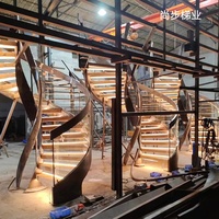 Escaliers rotatifs Escalier incurvé facile à assembler Escaliers d'intérieur en bois avec lumière LED Marches en bois massif