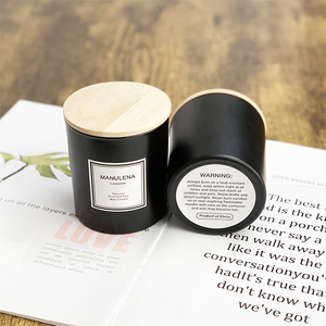 Bougie parfumée en verre noir 6oz logo en bois <span class=keywords><strong>d</strong></span>écoratif bricolage de soja en cire de Chine avec logo personnalisé vente en gros - Product Image 3