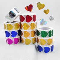 Autocollants JunKe en rouleau de papier couché résistant, motif cœur, couleur unie, estampage à chaud, 500 unités, pour cadeaux, artisanat, promotion, chocolat