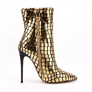 Bottines à talon fin et bout pointu imprimé pierre dorée pour femme, grande taille personnalisée 47, avec fermeture éclair latérale - Product Image 6