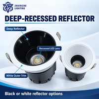 Spot LED Encastrable 7W 12W 18W 2 2.5 3.5 Pouces CRI95 Réflecteur Profond en Aluminium Plafonnier Blanc Brillant Noir Vente en Gros