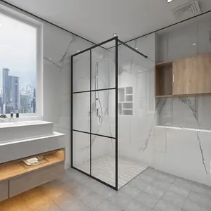 定制黑色框架浴室钢化玻璃固定面板淋浴门浴缸玻璃淋浴屏