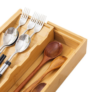 Bamboo Tableware <b>Storage</b> <b>Box</b> Rectangular Expandable Knife Fork Spoon Organizer <b>Drawer</b> Kitchen Desktop Organizer - Product Image 5
