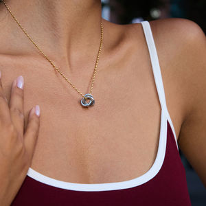 J & d 18k מצופה זהב פלדת אל-חלד שרשרת כדור אובלית כסף עגול שרשרת תליון קשר לנשים - Product Image 4