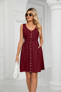 Hot Sale Fashion Low Price Buttons <strong>V</strong> <strong>Neck</strong> Summer Casual Custom Smock Vintage Boho <strong>Dress</strong> - Product Image 5