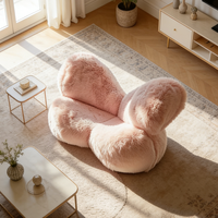 Fauteuil lounge moderne de luxe rose en forme de papillon, fauteuil moelleux en velours doux, siège d'appoint confortable, mobilier de chambre à coucher