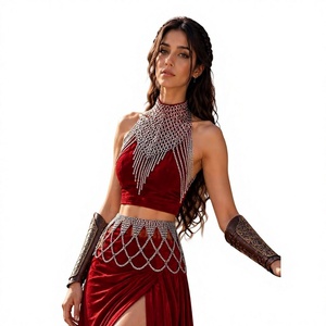 Silver Plated Steel Fantasy Warrior Armor Set Irregular Shape Welded Metal Craft Fashion Theme <b>Red</b> Velvet Outfit - Product Image 1