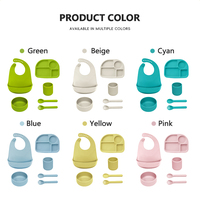 Ensemble de vaisselle pour bébé 6 en 1 en silicone : tapis de table, assiette, bol, cuillère, fourchette, tasse à bec, ensemble de nourrissage pour bébé, ensemble de repas pour bébé