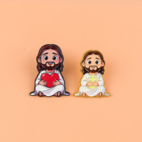 Vente en gros de badges en émail métallique personnalisés avec un adorable dessin animé de Jésus, en stock en grande quantité, pour les cadeaux religieux chrétiens d'église