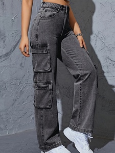 Vaqueros de mezclilla de cintura alta y pierna ancha para mujer, estilo boyfriend, pantalones cargo holgados con bolsillos, estilo gótico, casual de invierno - Product Image 4