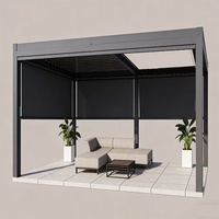 Pérgola Bioclimática de Aluminio con Techo Retráctil Motorizado e Iluminación LED, Pabellón de Jardín Impermeable para Exteriores con Paredes de Vidrio