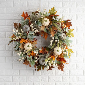 Venta Directa de Fábrica, Guirnalda de Plástico con Hojas de Arce y Calabaza para Decoración de Otoño y Acción de Gracias, 40/45cm - Product Image 1