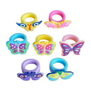 Anéis de borracha para festa, conjunto de anéis para festa com borboleta para crianças, itens de joias para meninas