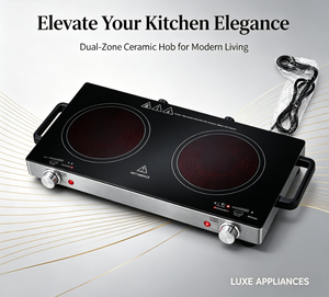 Cuisinière électrique portable élégante à double brûleur infrarouge 1800W avec commandes indépendantes pour une cuisson polyvalente en intérieur et en extérieur - Product Image 4