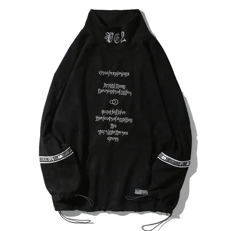 Oversized Sweatshirts Tactical Sweatshirt Men Street Wear Pullover Cotton Casual Hoodie Hip Hop Chic Turtleneck Fashion Black